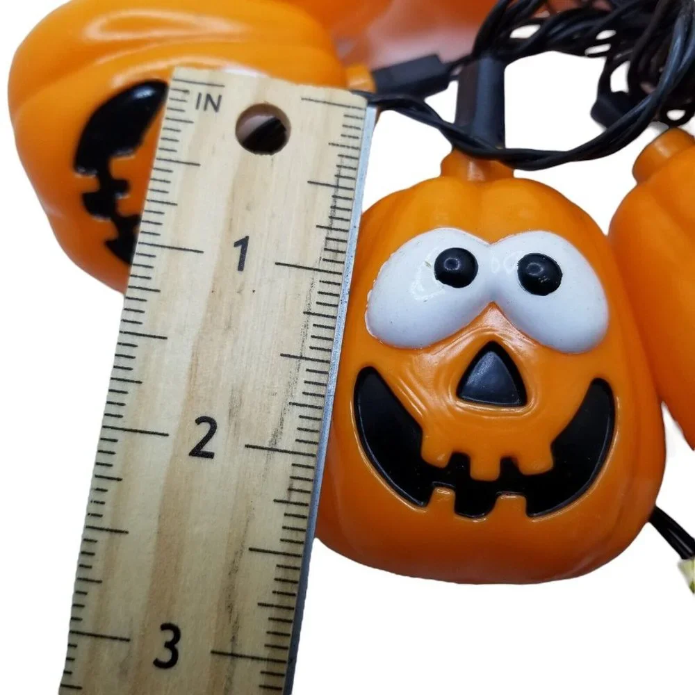 Vintage Jack O' Lantern Happy Halloween String Lights Plastic Blow Mold Pumpkins